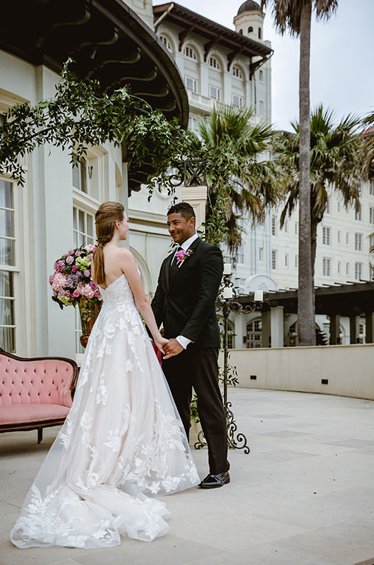 Floral Ballgown By Allure Holding Hands