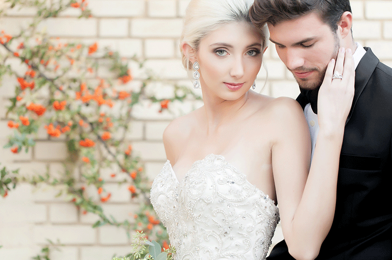 Fresh And Formal Wedding Inspiration Couple Brick Wall