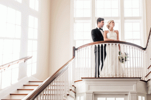 Fresh And Formal Wedding Inspiration Staircase Balcony