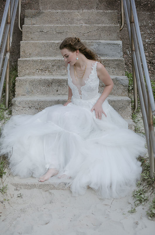 Layered Chiffon Mora Dress By Elisabetta Polignano Sitting On Steps