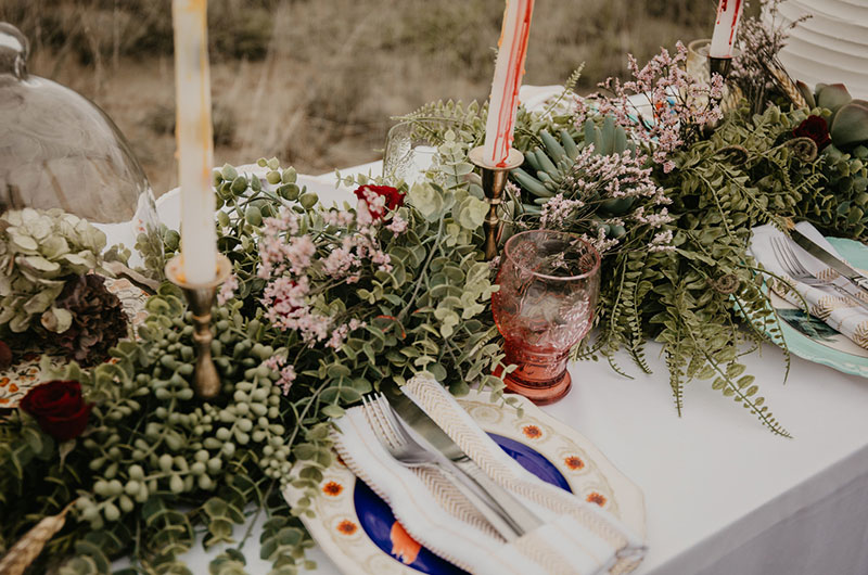 Romantic Halloween Wedding Inspiration Table Close Up