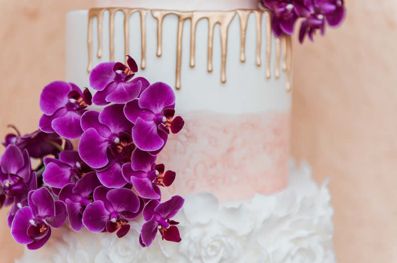 Romantic Royal Purple Wedding Inspiration Cake Closeup