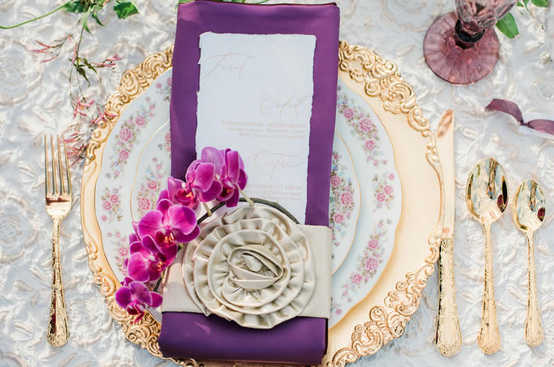 Romantic Royal Purple Wedding Inspiration Placesetting
