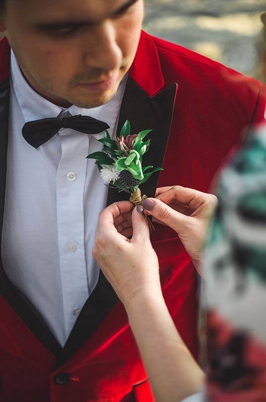 Eclectic Mountaintop Vow Renewal Close Up Groom