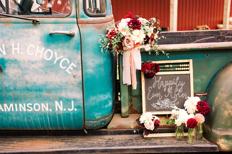 Fall Styled Wedding Truck Closeup
