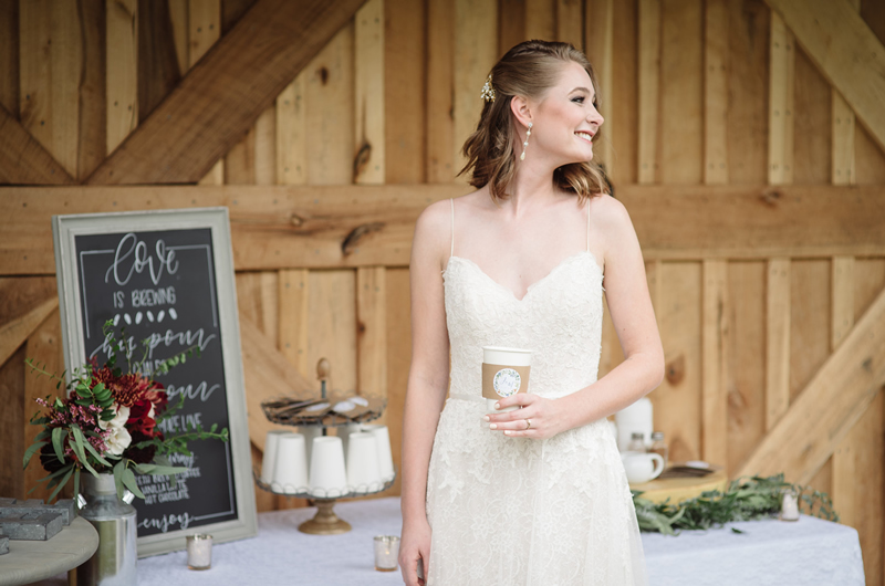 Barn Wedding With An Urban Chic Twist Bride Enjoying Coffee