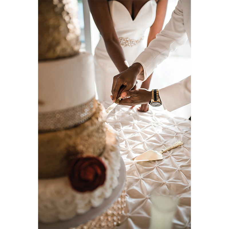 Lauryn Ware and Daniel Webber Wedding Bride and Groom Cake Cutting Together