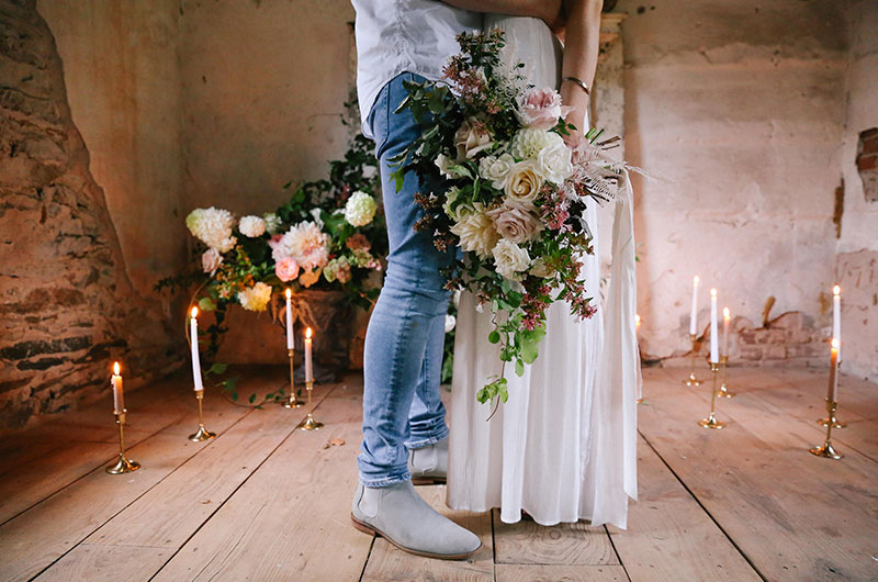 Emily And Justin Together In Cabin Holding Bouquet Legs