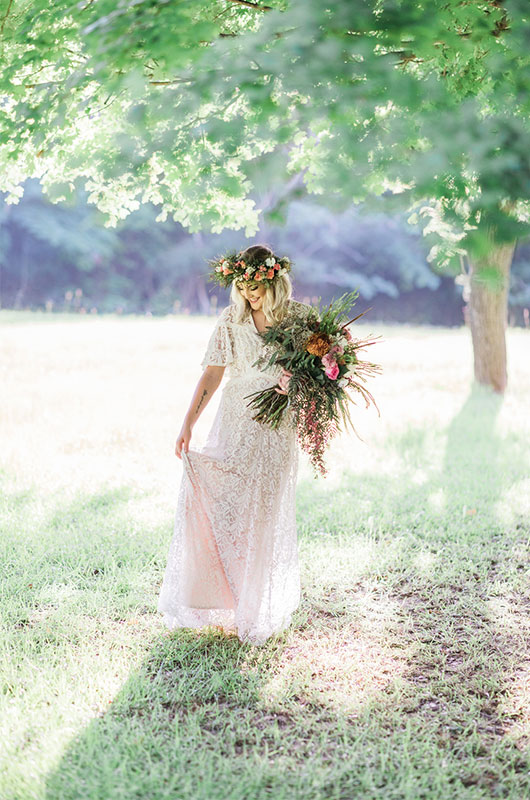 Kitten Bridal Shoot Bouquet And Dress Wide Angle