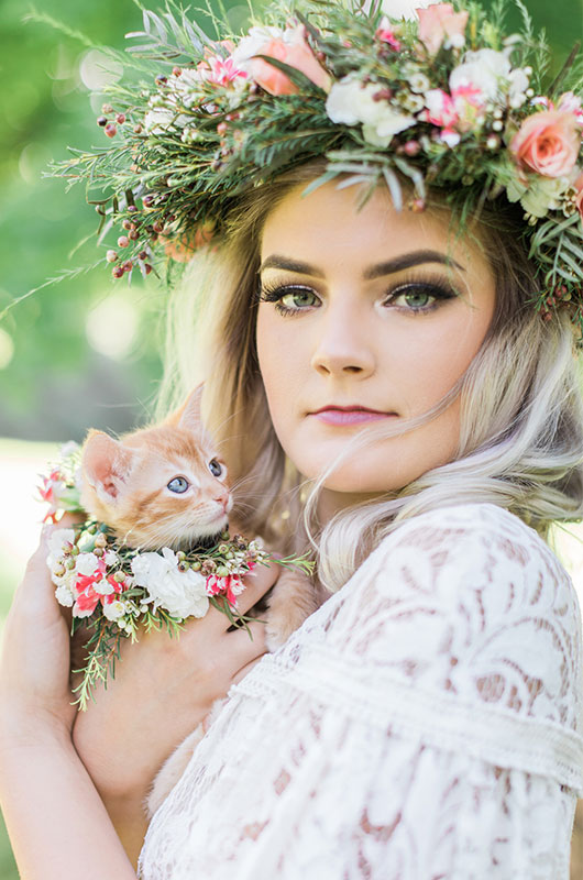 Kitten Bridal Shoot Holding Orange Cat Closeup