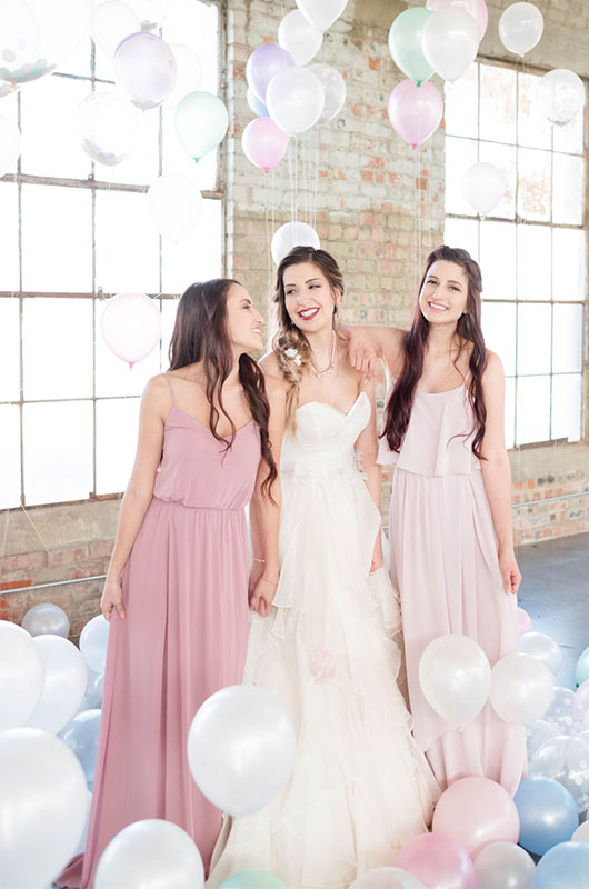 Pastel And Watercolor Styled Shoot Bride And Bridesmaids