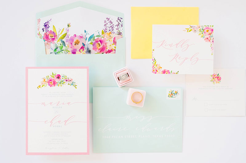 Pastel And Watercolor Styled Shoot Invitation Flatlay