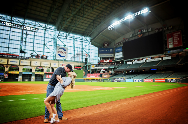 A Baseball Themed Engagement Field Kiss