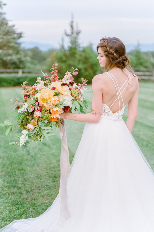 European Hillside Wedding Inspriation Bouquet With Bride