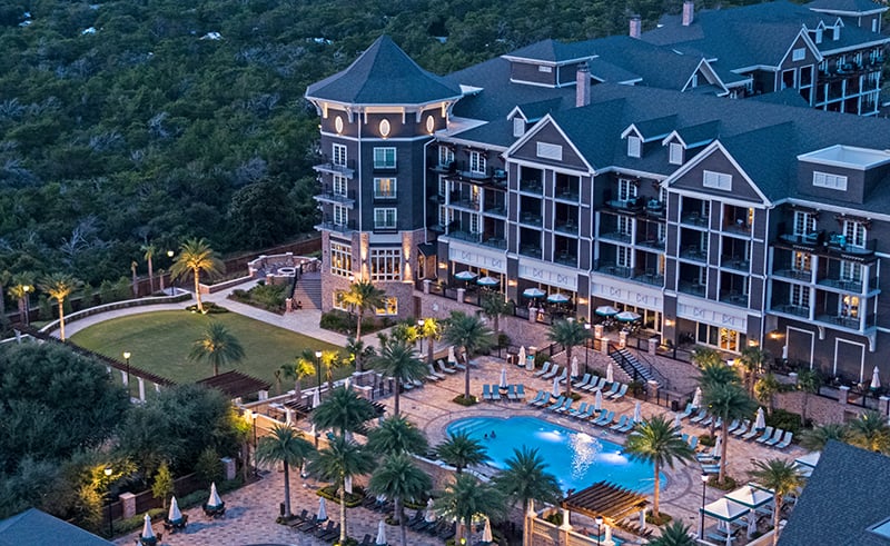 The Henderson Aerial Of Adult Pool Area At Night