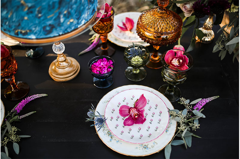 Woodsy Jewel Toned Shoot Place Setting From Above