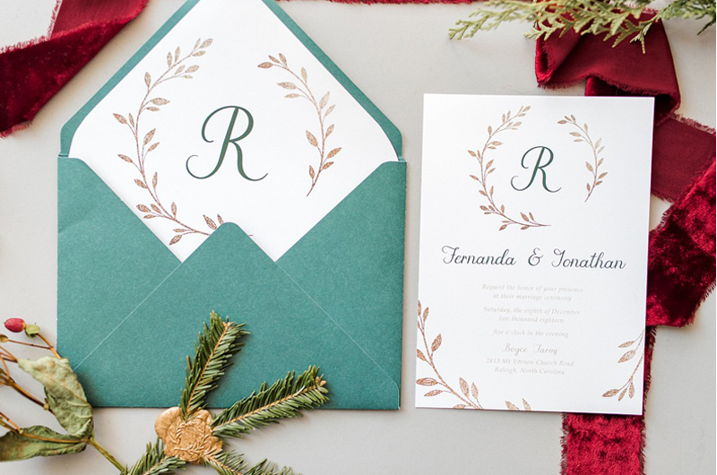 Dreamy Christmas Tree Styled Shoot Wedding Invitations