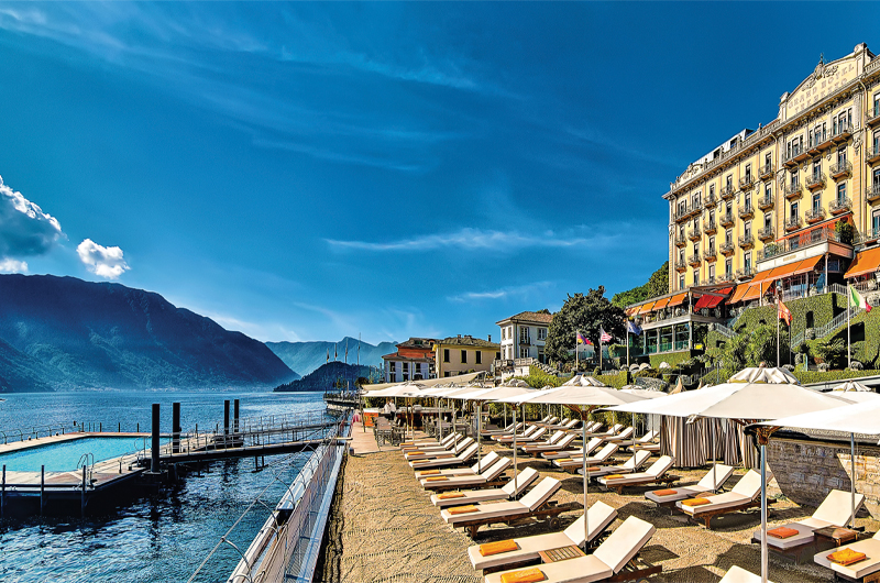 Lake Como Italy Dazzling Wedding Destination Promises A Lake Effect Glow Grand Hotel Tremezzo Back Of Hotel Outside Lounge Area With Deck To The Back Pool