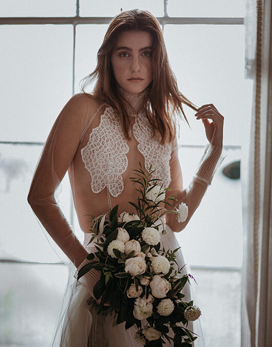 New Sanyukta Shrestha Sustainable 2020 Bridal Collection The Autumn Daydream See Through Mesh Dress With Lace Details