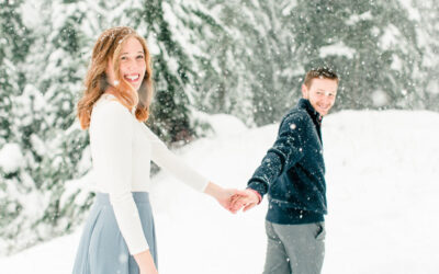 Snowy Hometown Engagement in Snoqualmie Pass, Washington