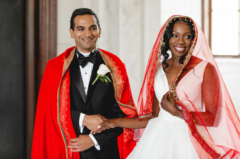 Natasha And Nikeshs Multicultural Courthouse Ceremony In Georgia Bride And Groom During The Ceremony Natasha And Nikeshs Multicultural Courthouse Ceremony In Georgia Bride And Groom During The Ceremony