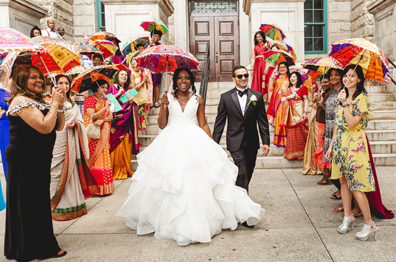 Natasha And Nikeshs Multicultural Courthouse Ceremony In Georgia Bride And Groom Exiting The Courthouse