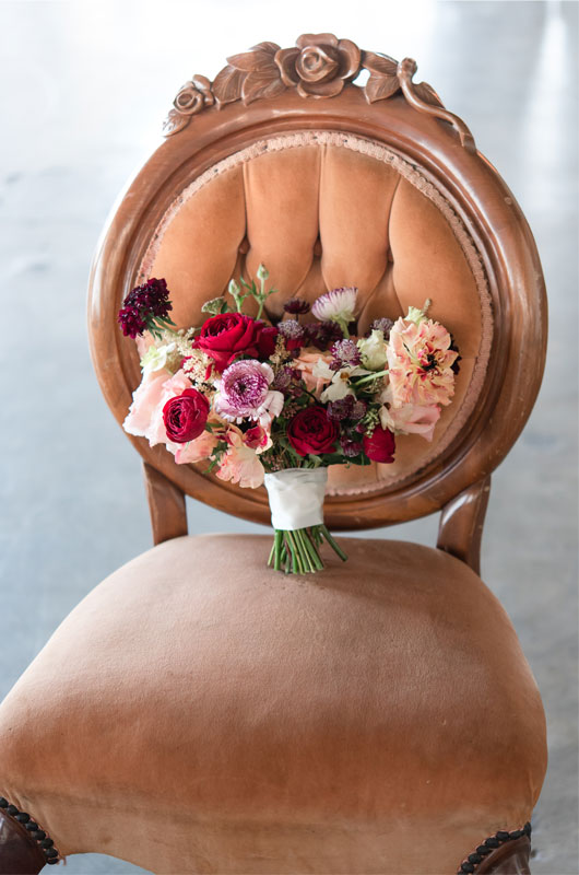 Propcellar Was The Perfect Backdrop For This Vintage Memphis Wedding Bouquet On Velvet Chair