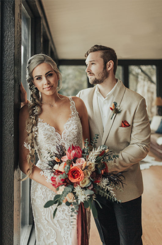 Styled Shoot Showcases A Fall, Rustic Indoor Wedding Venue Groom Suite
