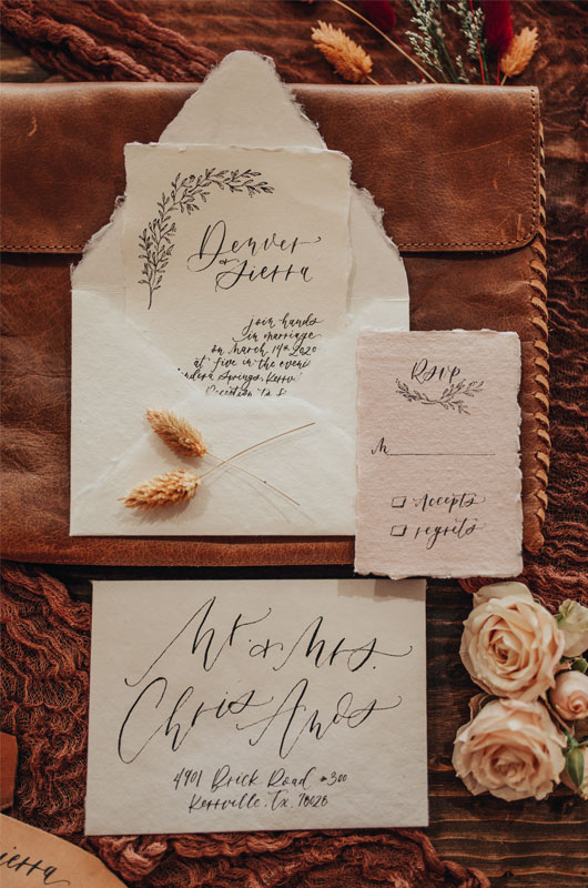 Styled Shoot Showcases A Fall, Rustic Indoor Wedding Venue Invitations