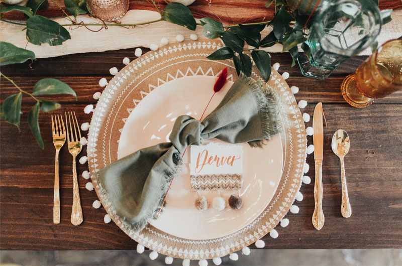 Styled Shoot Showcases A Fall, Rustic Indoor Wedding Venue Table Setting