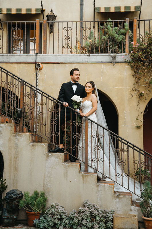 Celebrity Couple Alex Hall And Brianna Hugans Glamorous California Elopement Couple On Stairs