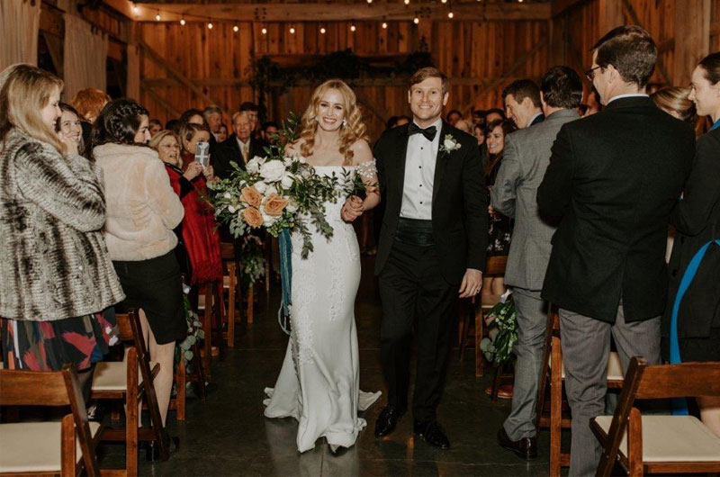 Kathryn And McLean Palmer’s Barn Wedding At The Old School Nashville Bride And Groom Walking Down The Aisle Kathryn And McLean Palmer’s Barn Wedding At The Old School Nashville Bride And Groom Walking Down The Aisle