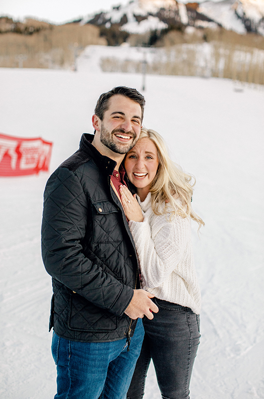 Callie And Kyle’s Colorado Mountainside Engagement Couple Smiling