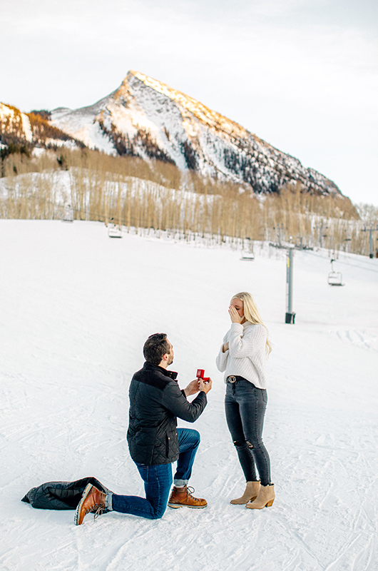 Callie And Kyles Colorado Mountainside Engagement Kyle On One Knee