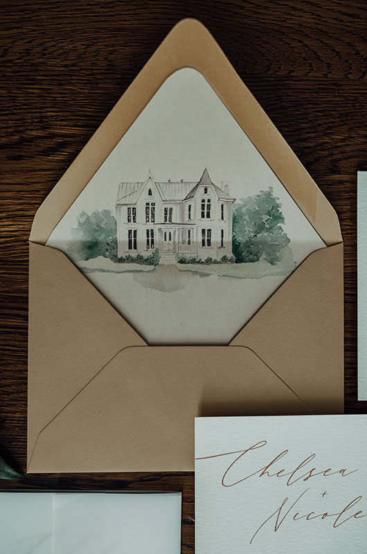 Intimate Timeless Wedding At The McAlister Leftwich House In North Carolina Invitation Envelope With House