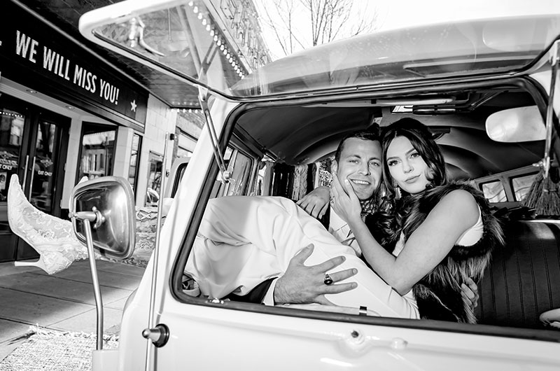 Mod Inspired Wedding Shoot At Historic Franklin Theatre In Tennessee Black And White Tap Truck