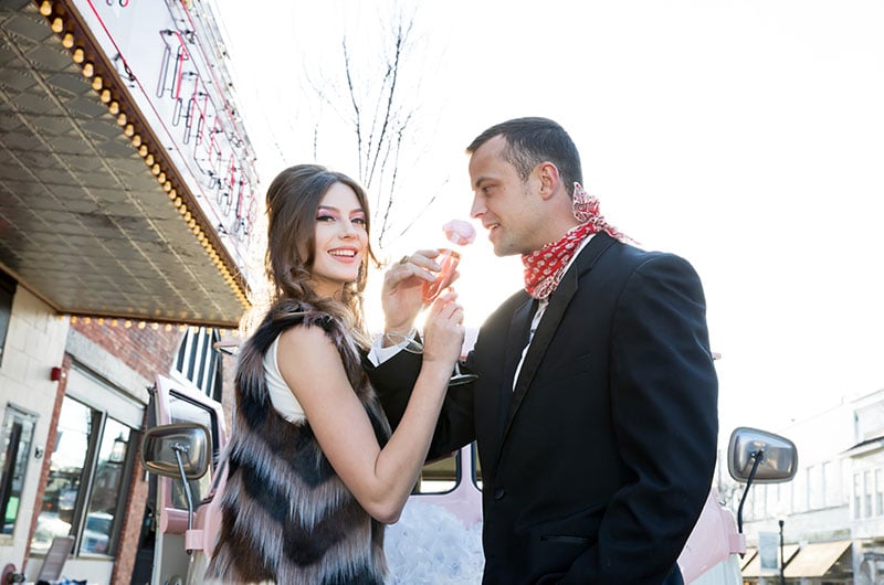 Mod Inspired Wedding Shoot At Historic Franklin Theatre In Tennessee Engagement Champagne Cotton Candy