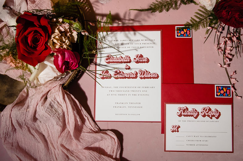 Mod Inspired Wedding Shoot At Historic Franklin Theatre In Tennessee Invitations
