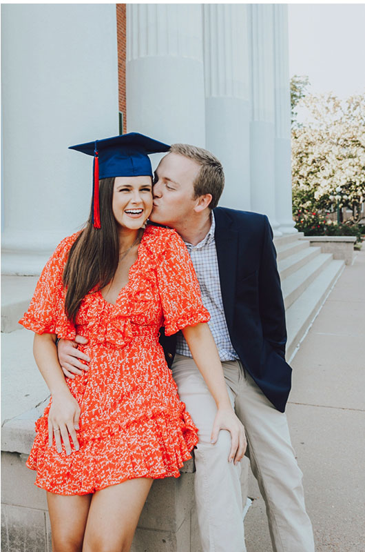 Oxford Mississippi College Sweetheart Photoshoot Proposal Kissing With Graduation Cap