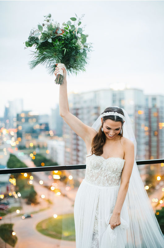 Virgin Hotel Styled Shoot In Southern Bride Magazine's Winter 2021 Issue Balcony With Bouquet