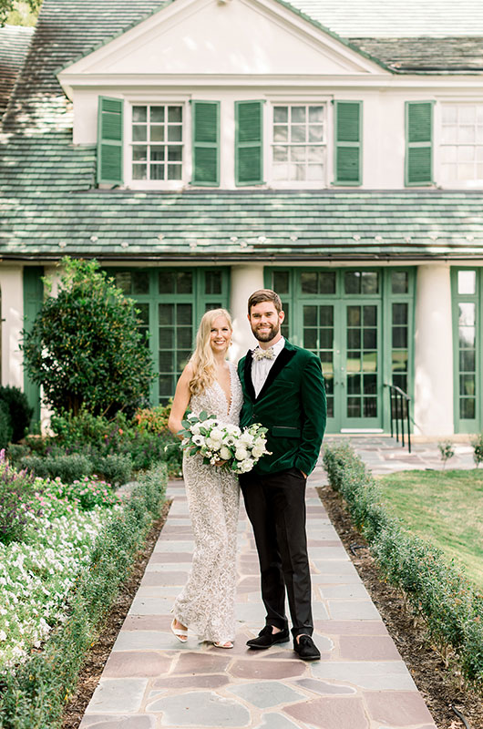 A Contemporary Chic Elopement At The Reynolda House Museum Of American Art Couple Solo Shot In Front Of House
