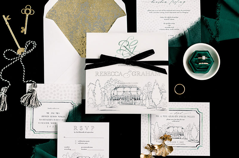 A Contemporary Chic Elopement At The Reynolda House Museum Of American Art Invitations