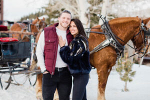 Surprise Mountain Proposal At The Stein Erikeson Lodge In Park City Utah Couple With Horse Drawn Carriage