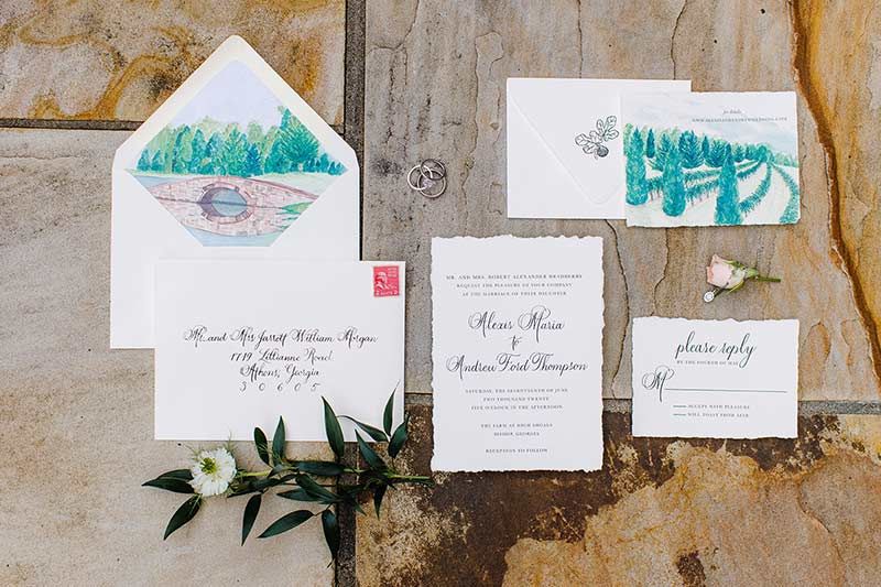 An Italian Garden Inspired Wedding At The Farm At High Shoals In Bishop, Georgia Watercolor Invitation Suite