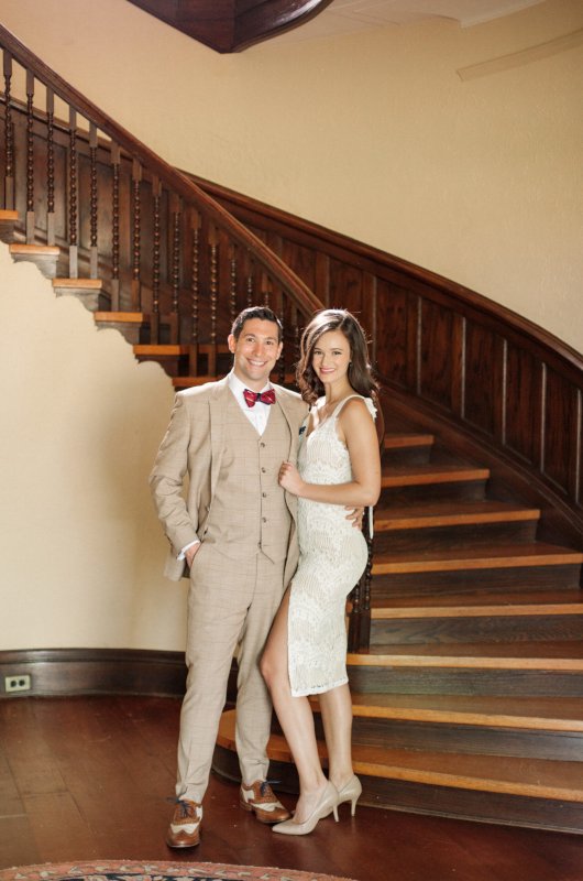 Classic English Inspired Engagement At Lands End Estate In Central Arkansas Couple By Staircase Scaled 1