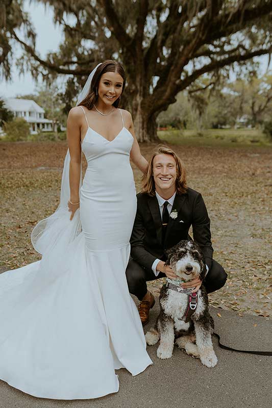 Marissa Mowry And Trevor Lawrence Wedding In South Carolina Bride And Groom With Their Dog