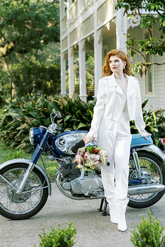 Modern Wedding At The John Nickerson House In Lafayette Louisiana White Leather Suit