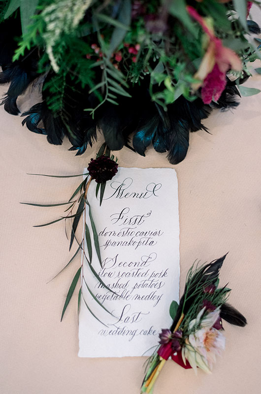 Turning Darkness Into Light With A Wedding Of Bold Elegance In North Carolina Menu