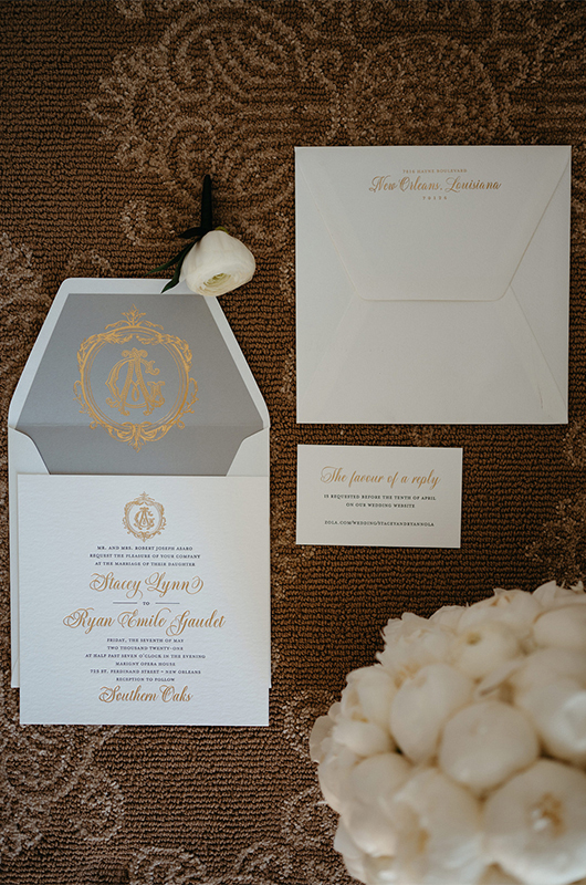 Stacey Asaro And Ryan Gaudet Marry At The Luxury Southern Oaks New Orleans Wedding Invitation Letter And Envelope Copy 2
