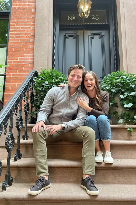 Romantic Engagement That Took Place Back Where This Story Began Couple Smiling Together On Steps Copy